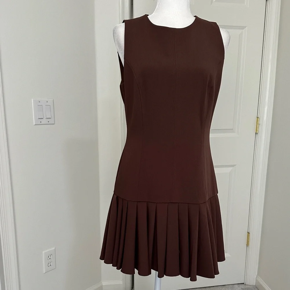 Zara Chocolate Brown Box Pleated Sleeveless Mini Dress - Picture 4 of 12